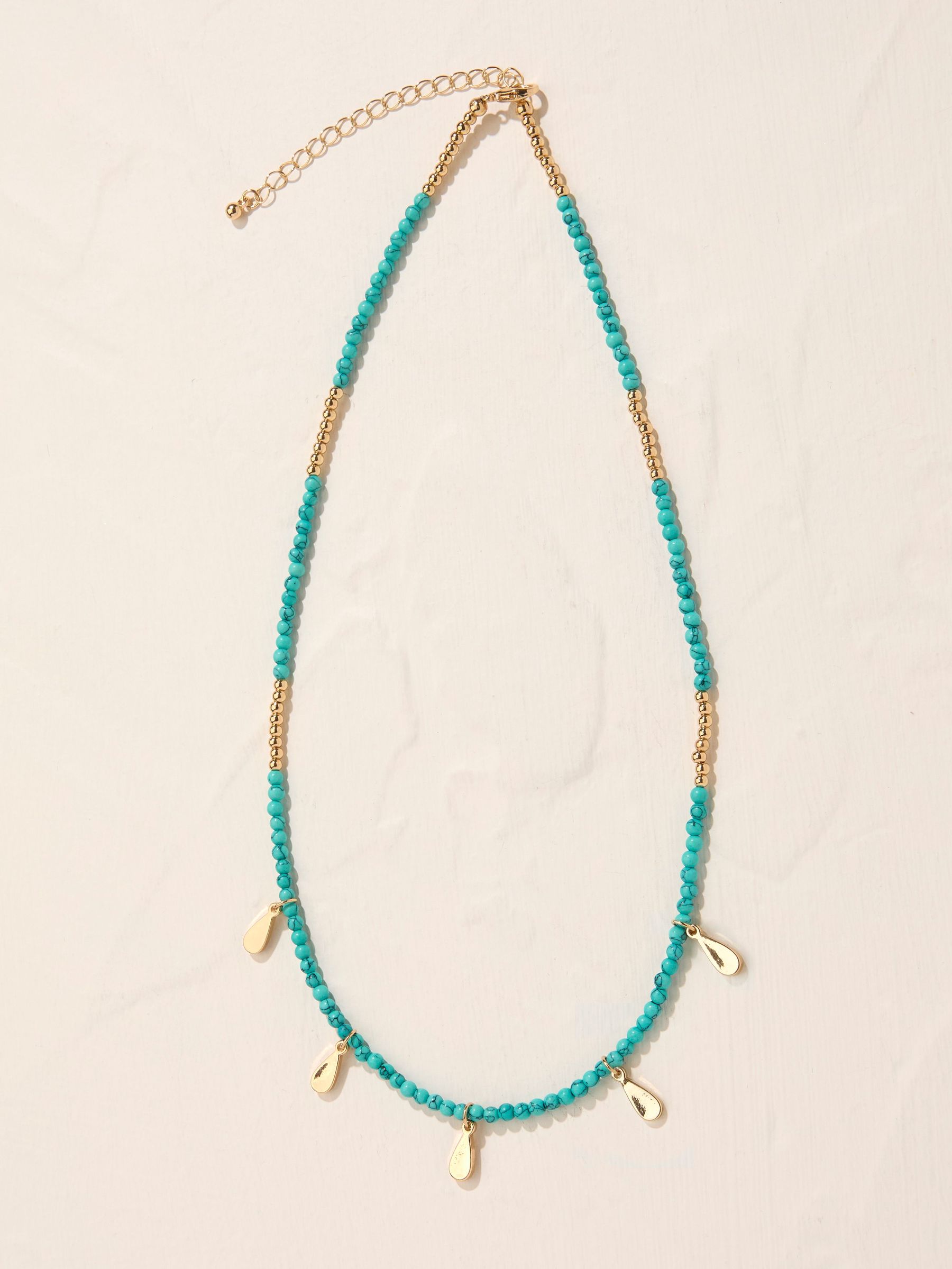 Turquoise Blue Beaded Charm Necklace (AT0632) | $28