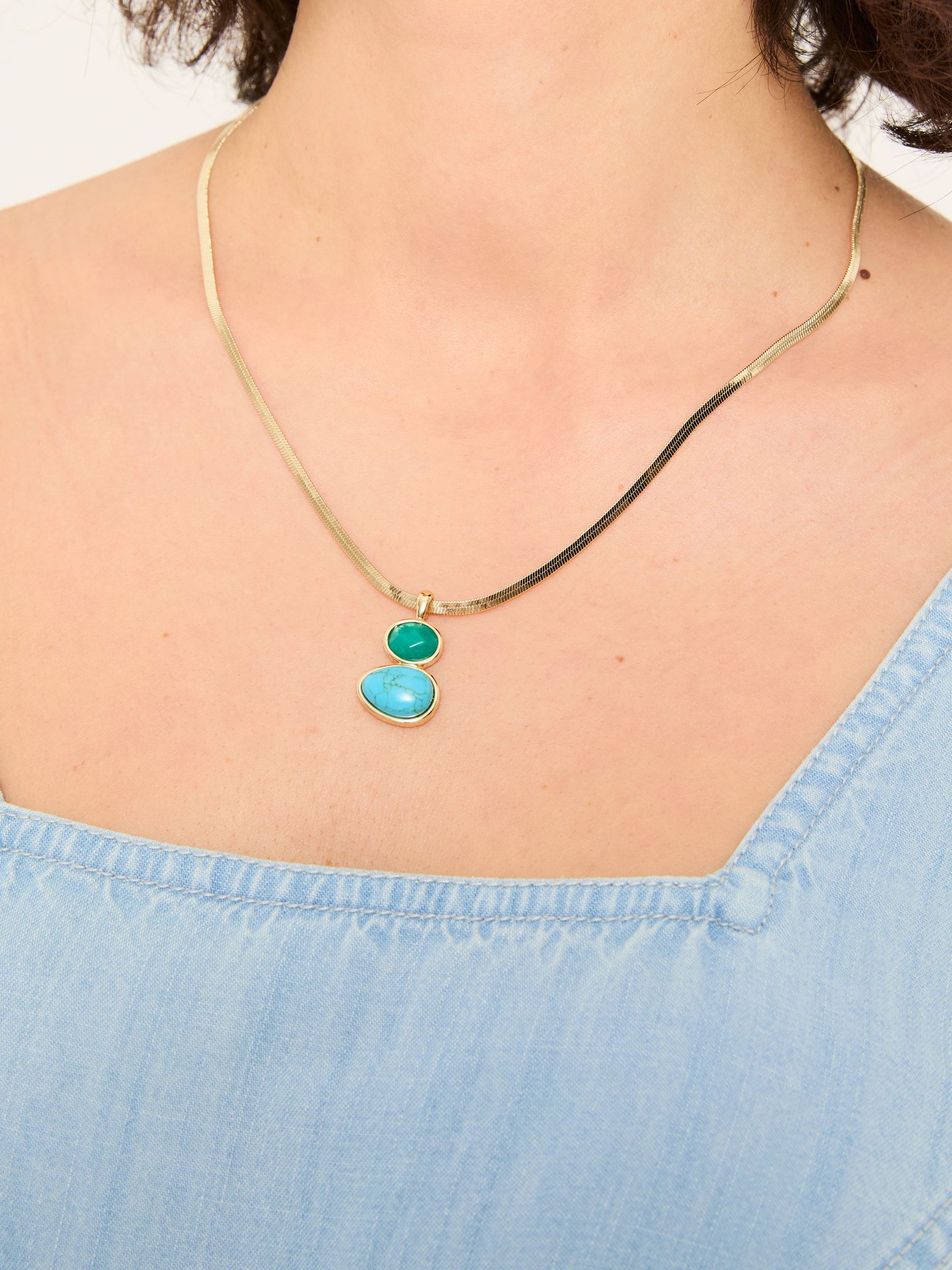 Gold Tone Double Stone Pendant Necklace (AT0636) | €21.50
