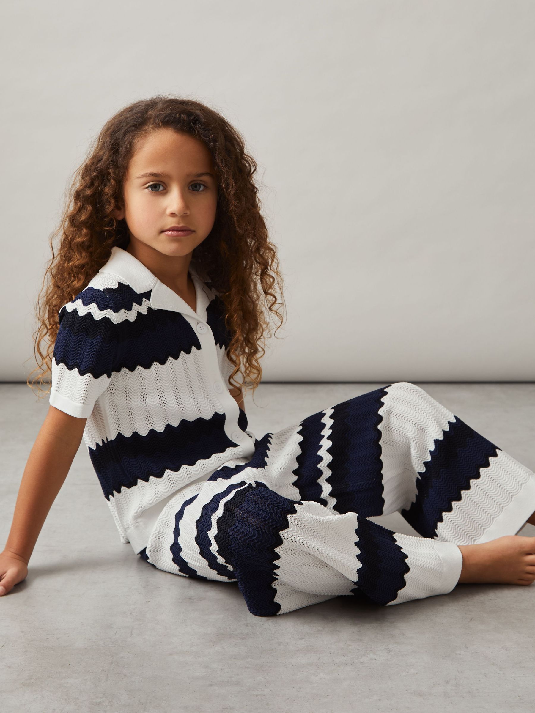 4-9 yrs Zig-Zag Pointelle-Knit Trousers in Navy (AT0647) | US$70