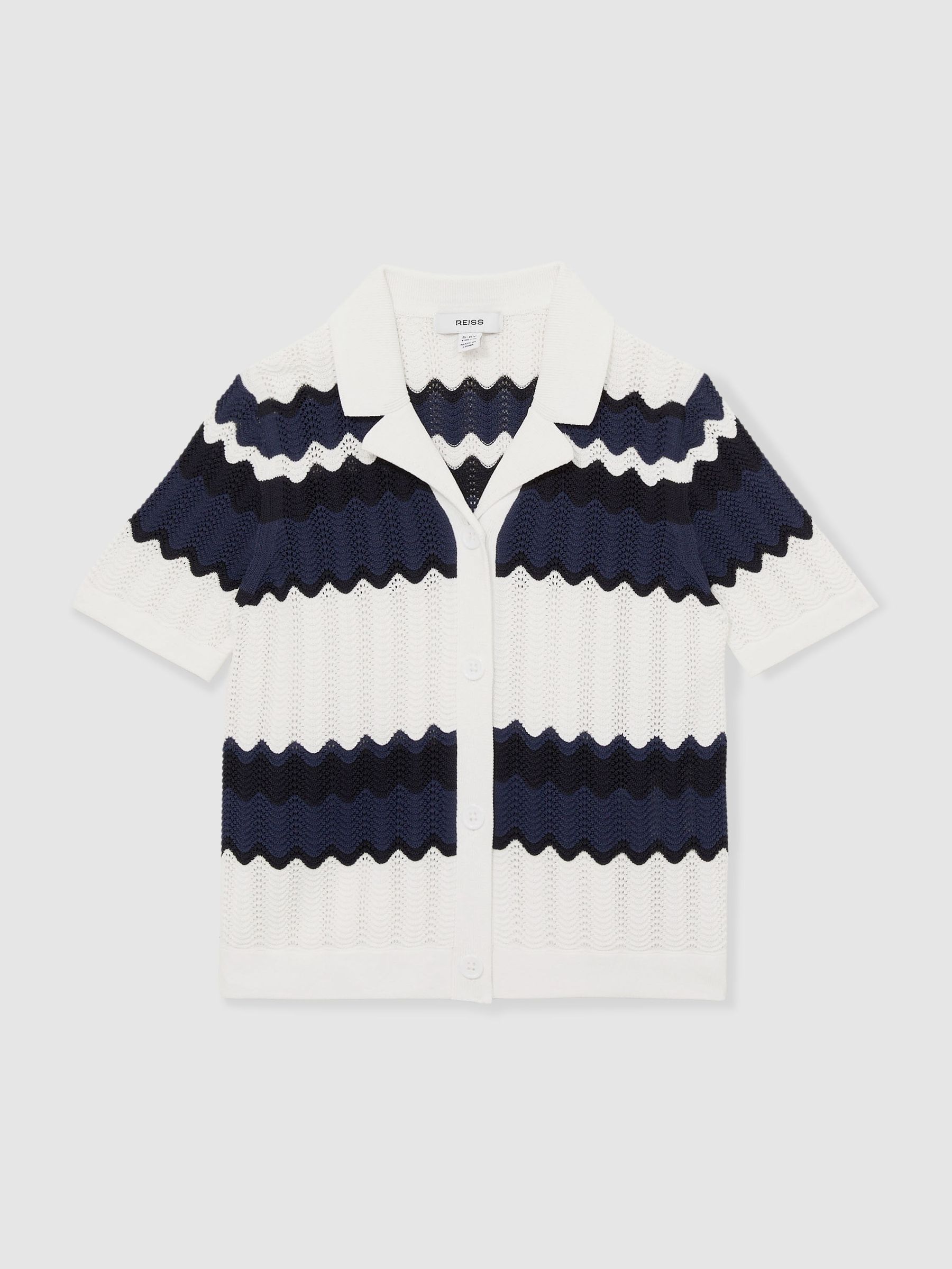13-14 yrs Zig-Zag Pointelle-Knit Top in Navy (AT0653) | €70