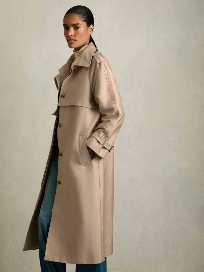 Petite Gabardine Trench Coat with Cotton in Neutral (AT0656) | €425