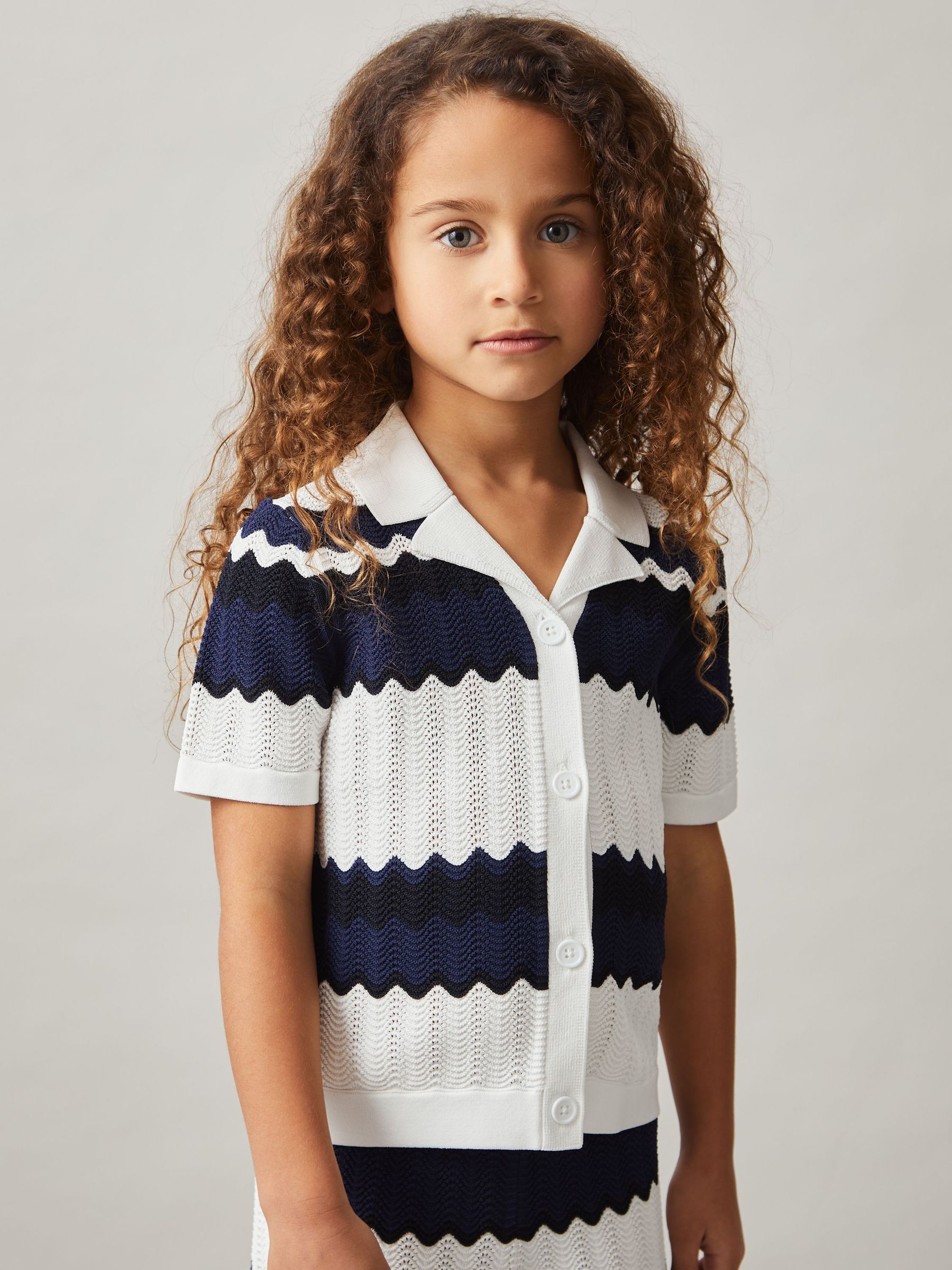 9-13 yrs Zig-Zag Pointelle-Knit Top in Navy (AT0661) | €65