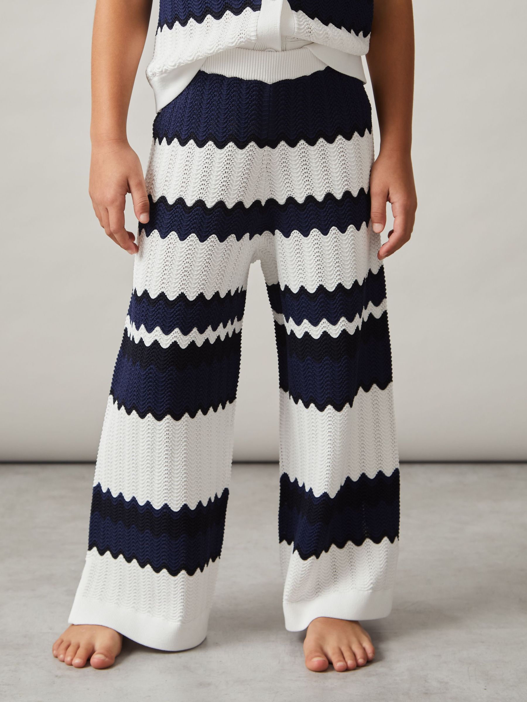 9-13 yrs Zig-Zag Pointelle-Knit Trousers in Navy (AT0663) | US$70