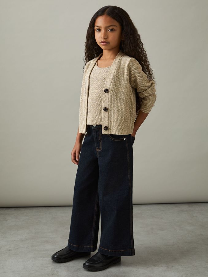 4-9 yrs Metallic-Knit V-Neck Cardigan in Gold (AT0667) | US$70