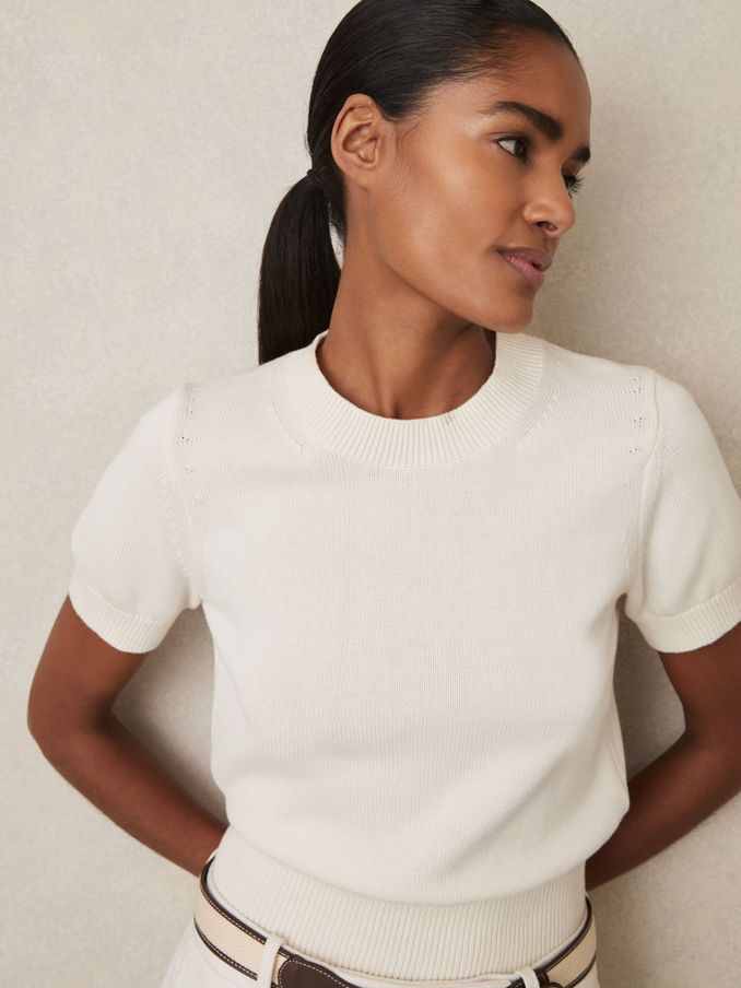 Cotton And Wool Crew-Neck Top in Ivory (AT0674) | €125
