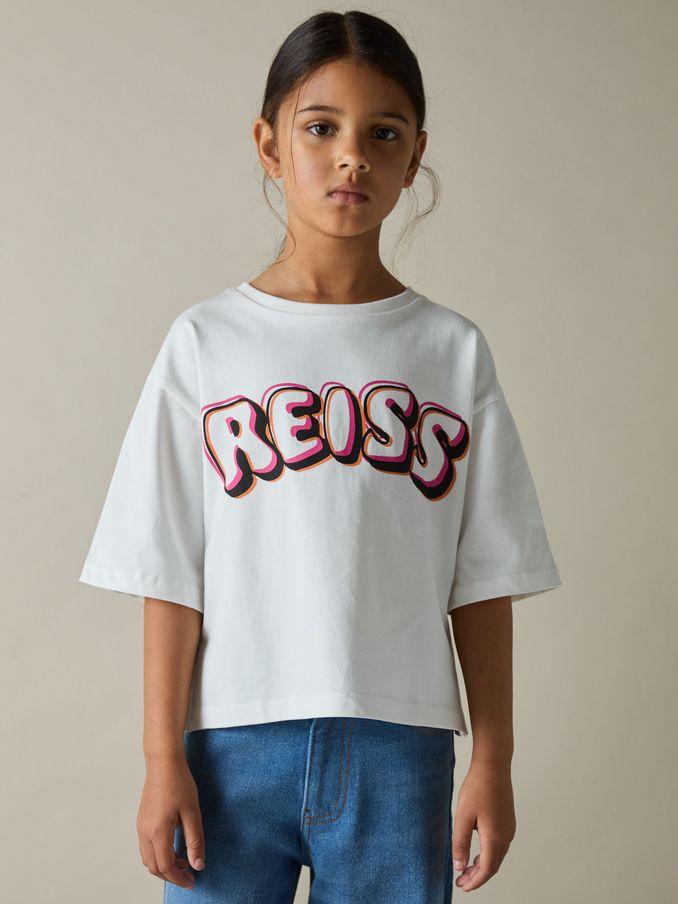 9-13 yrs Cotton-Jersey Logo T-Shirt in Pink Print (AT0677) | US$22