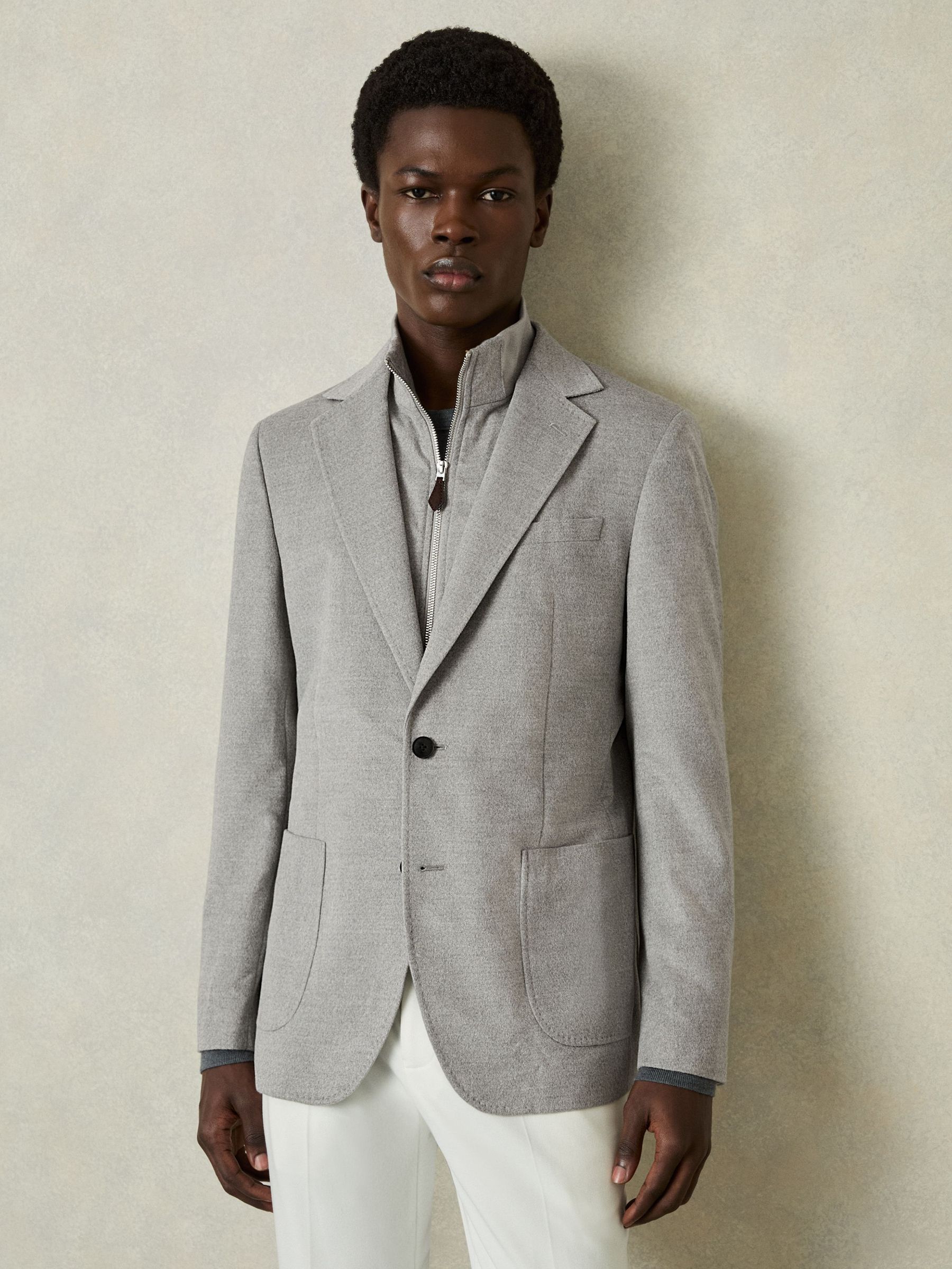 Regular-Fit Single-Breasted Blazer With Gilet Insert in Grey (AT0679) | €470