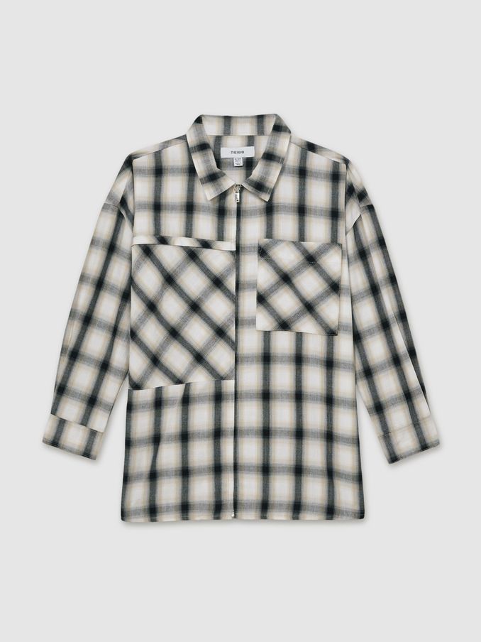 13-14 yrs 100% Cotton Oversized Check Shirt in Grey (AT0682) | US$85