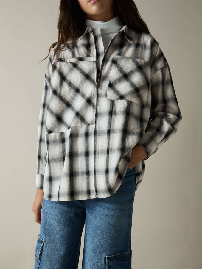 9-13 yrs 100% Cotton Oversized Check Shirt in Grey (AT0685) | US$80