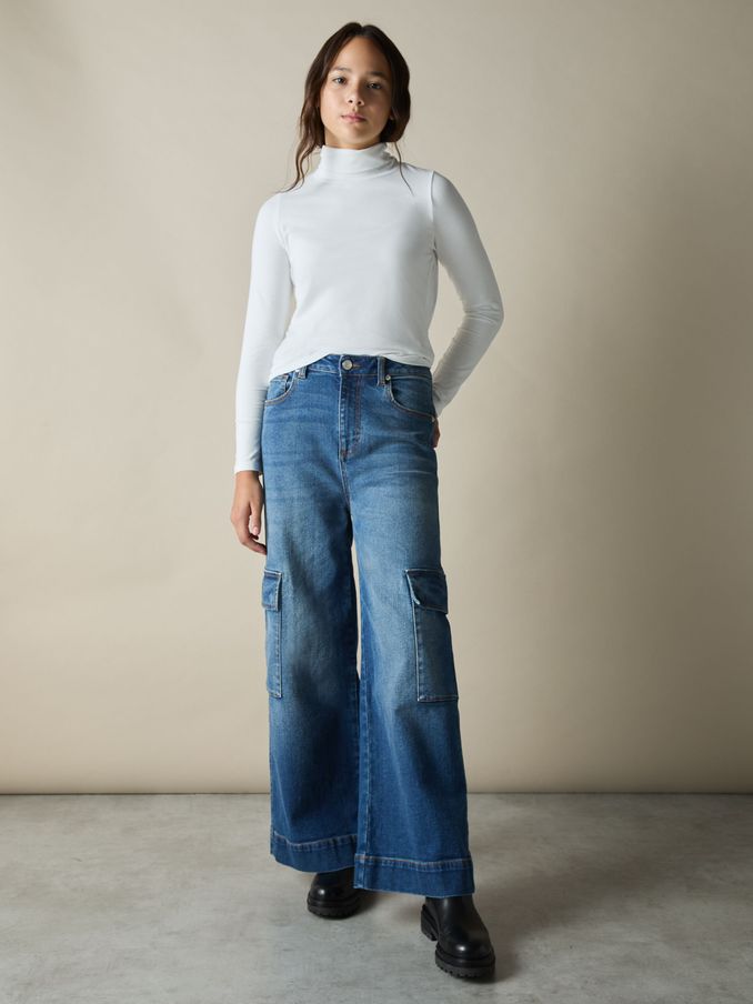 9-13 yrs Wide-Leg Cargo-Pocket Jeans in Blue (AT1456) | US$90