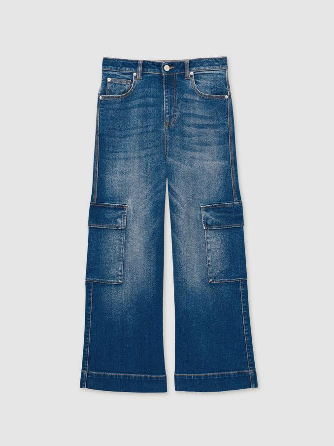 13-14 yrs Wide-Leg Cargo-Pocket Jeans in Blue (AT1463) | US$95