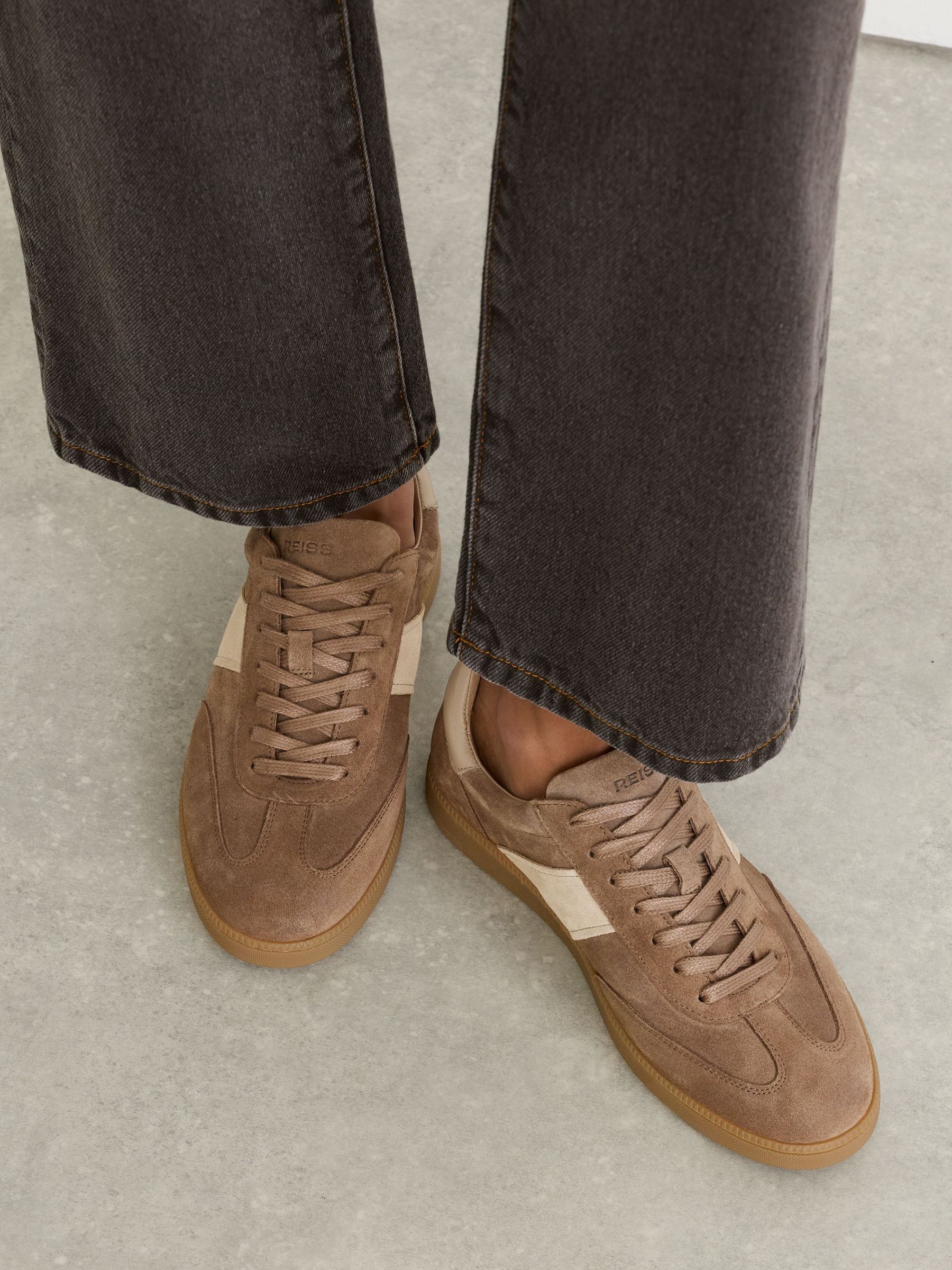 Taupe - Suede And Leather Colour-block Runner Trainers