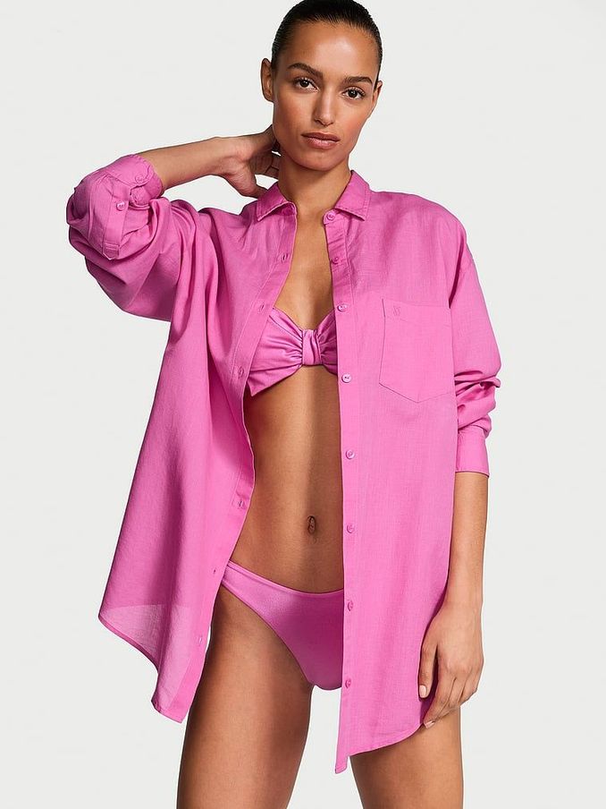 New Peony Pink Oversized Cover Up Shirt (AT2430) | €56