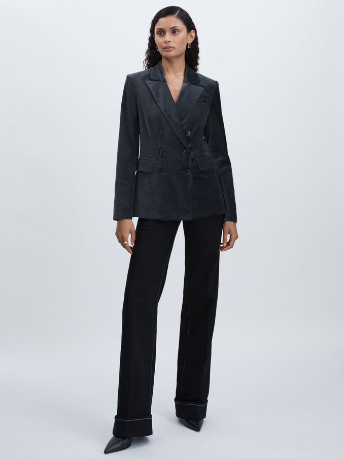 Paige Velvet Double Breasted Blazer in Calico Blue (AT5440) | €315