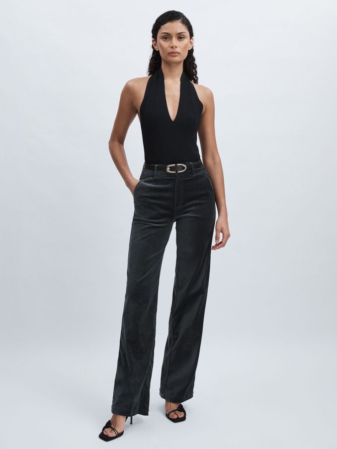 Paige Velvet Wide-Leg Trousers in Calico Blue (AT5443) | €223