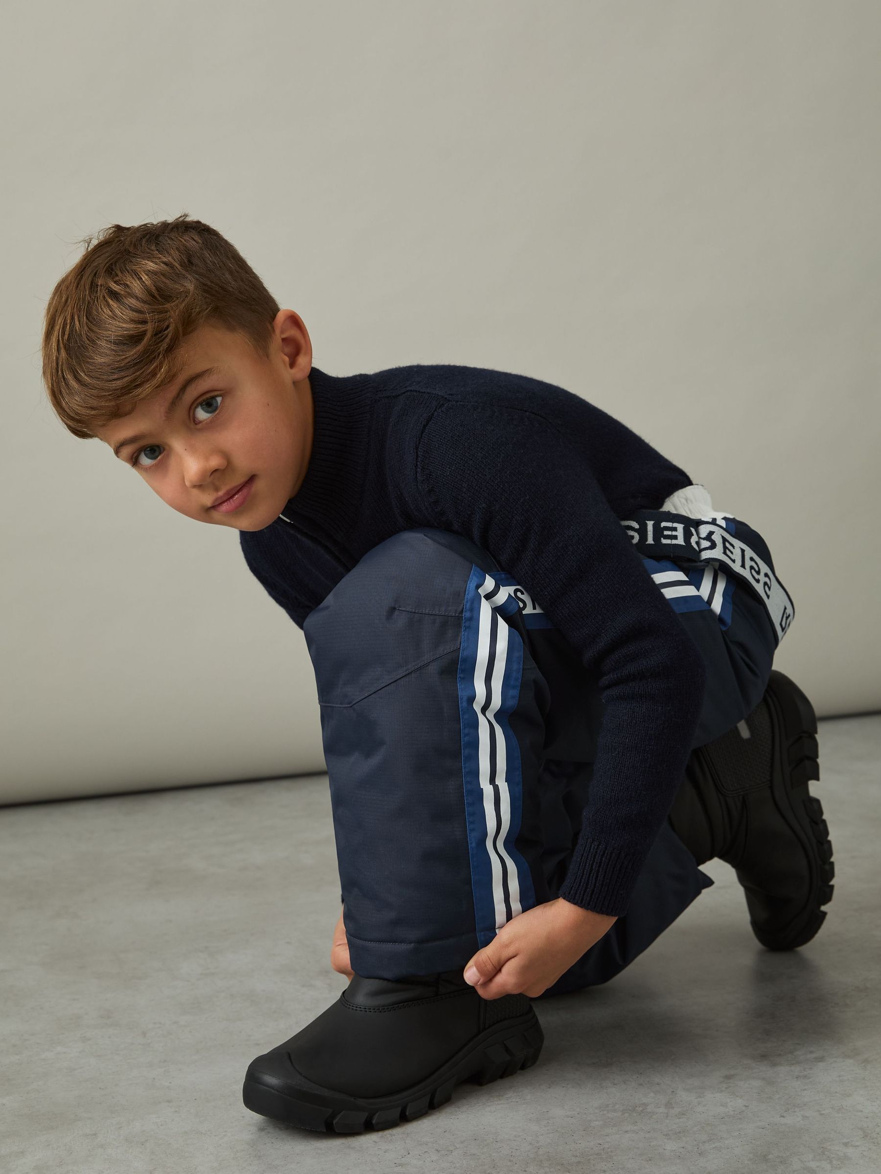 9-13 yrs Logo-Print Ripstop Salopettes in White/Navy/Blue (AT5450) | $130