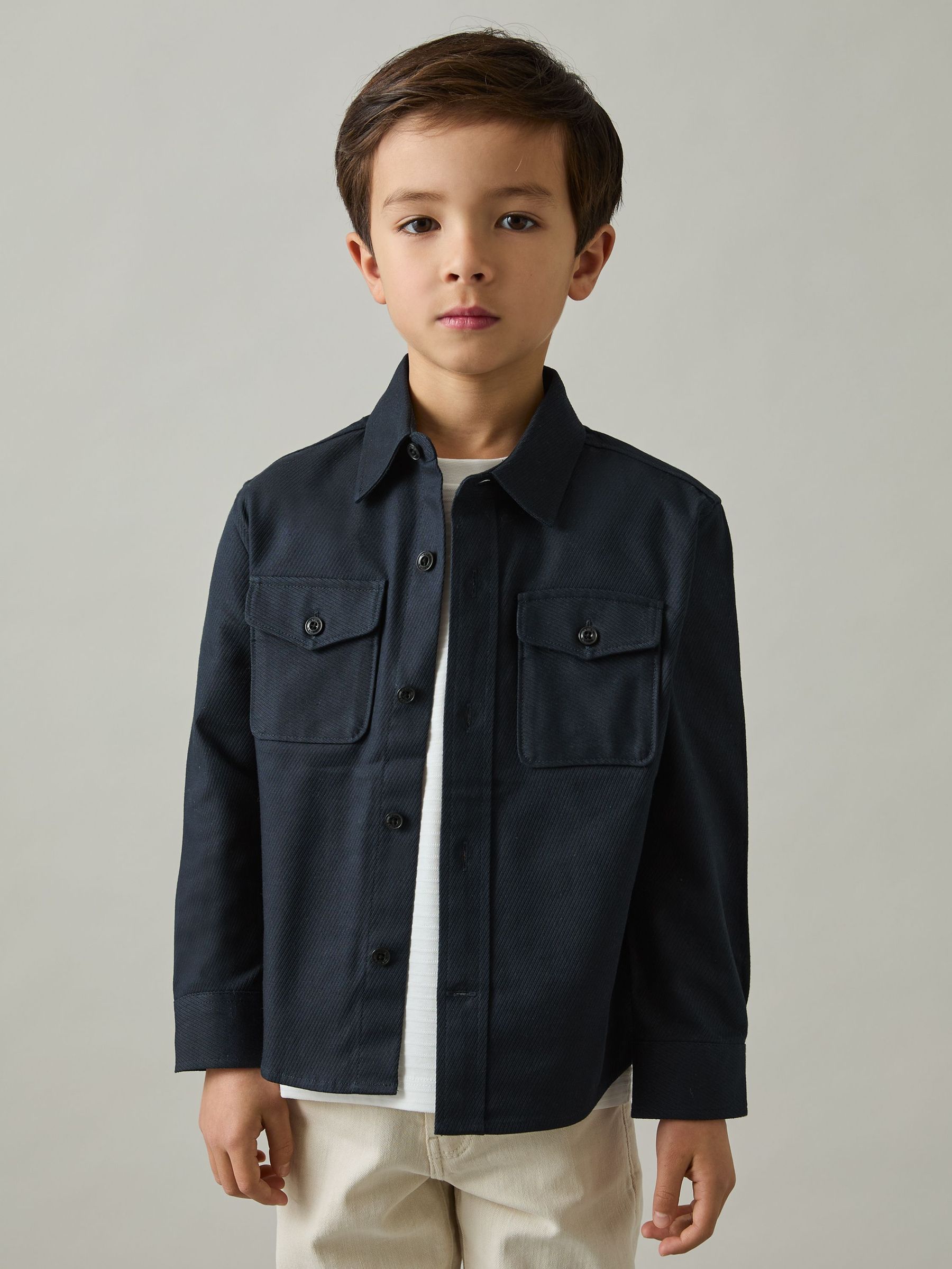 3-9 yrs Twin Pocket Textured Overshirt in Navy (AT5451) | 215 SAR