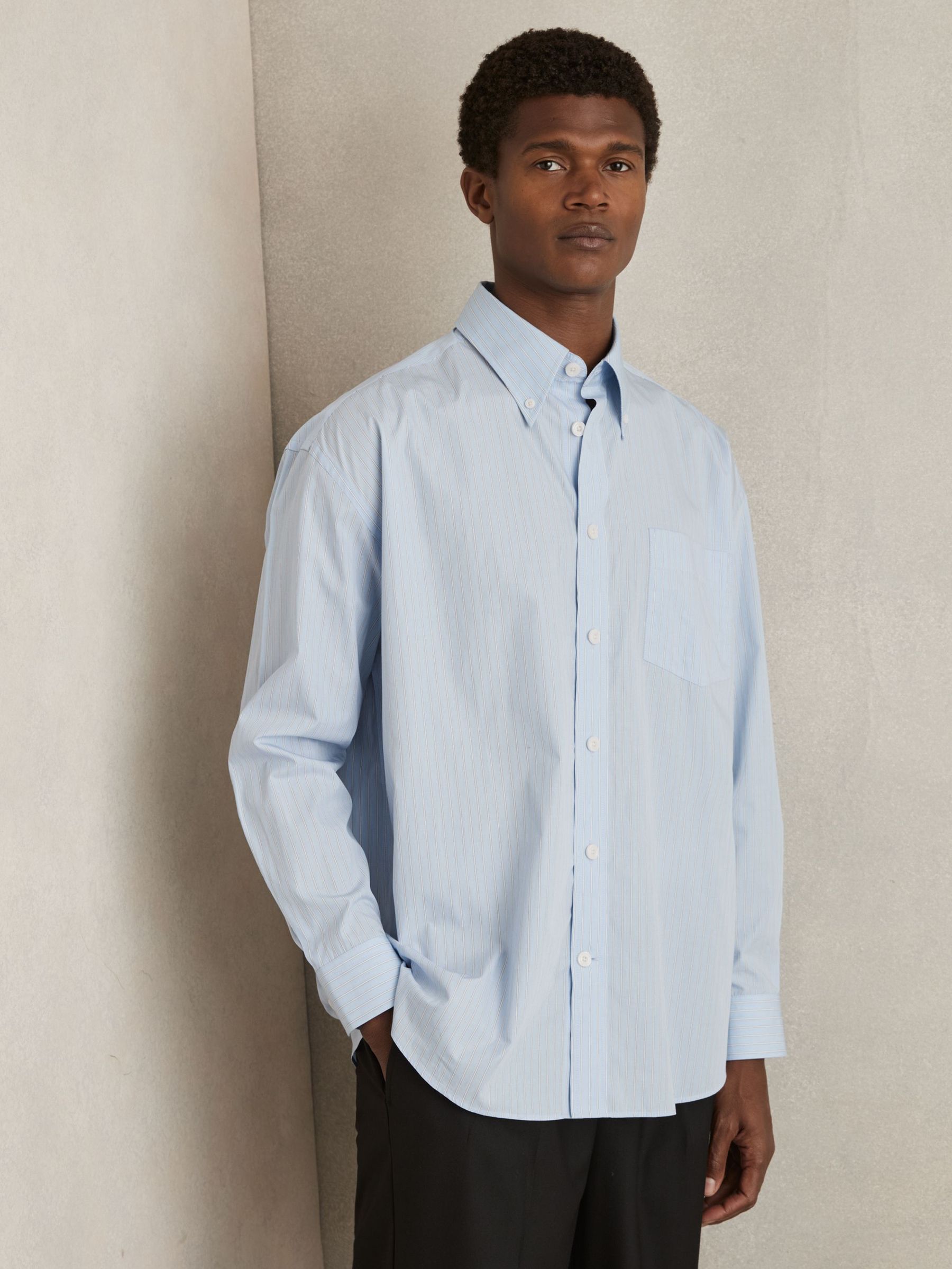 Oversized Poplin Stripe 100% Cotton Shirt in Soft Blue/White (AT5453) | €112