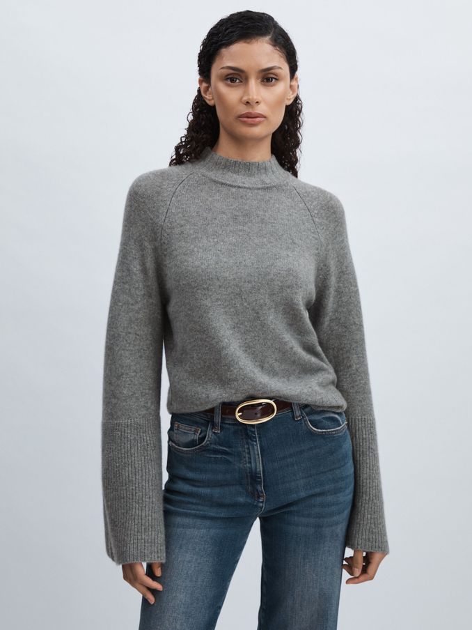 Paige 100% Cashmere High-Neck Jumper in Heather Grey (AT5454) | €297