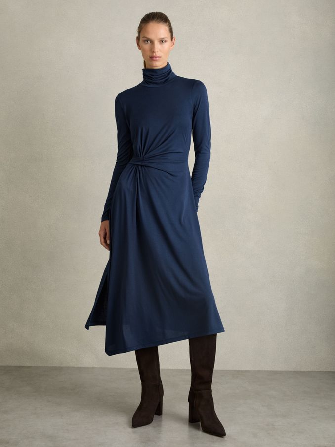 Draped Jersey Midi Dress in Blue (AT5931) | US$130