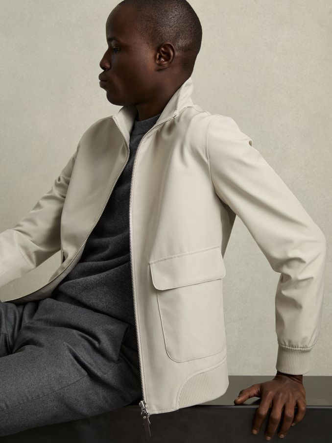 Zip-Through Funnel-Neck Jacket in Stone (AT8151) | US$455