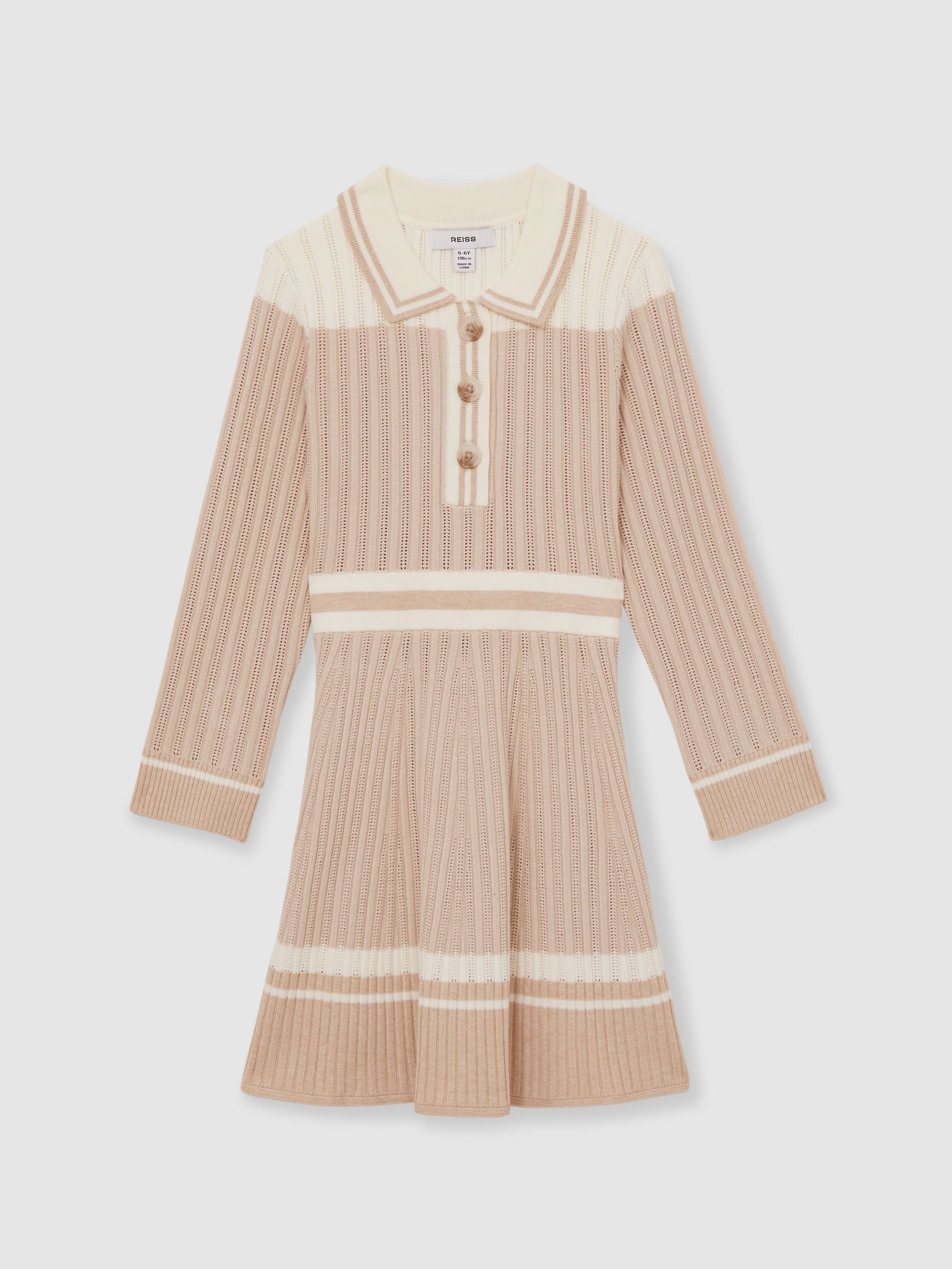 13-14 yrs Rib-Knit Pointelle Flared Dress in Pale Pink (AT8155) | €95