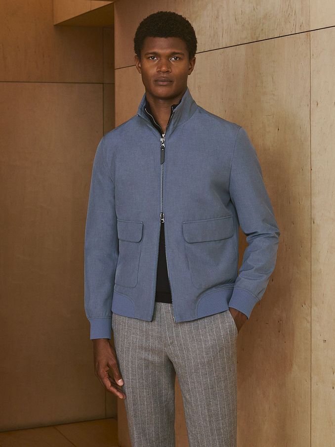 Zip-Through Funnel-Neck Jacket in Airforce Blue (AT8156) | US$455