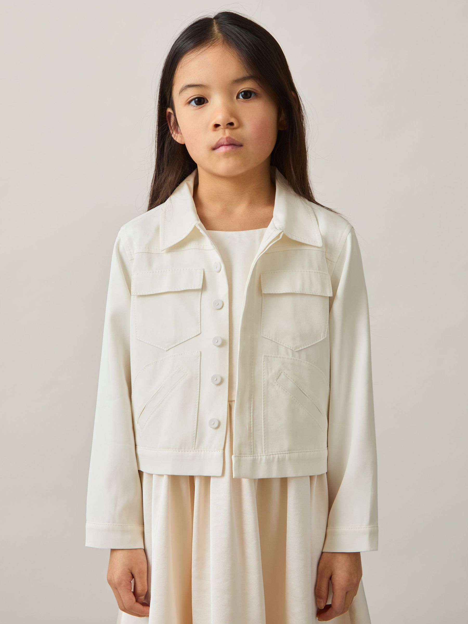 4-9 yrs Button-Through Cropped Shirt Jacket in Ivory (AT8162) | €120