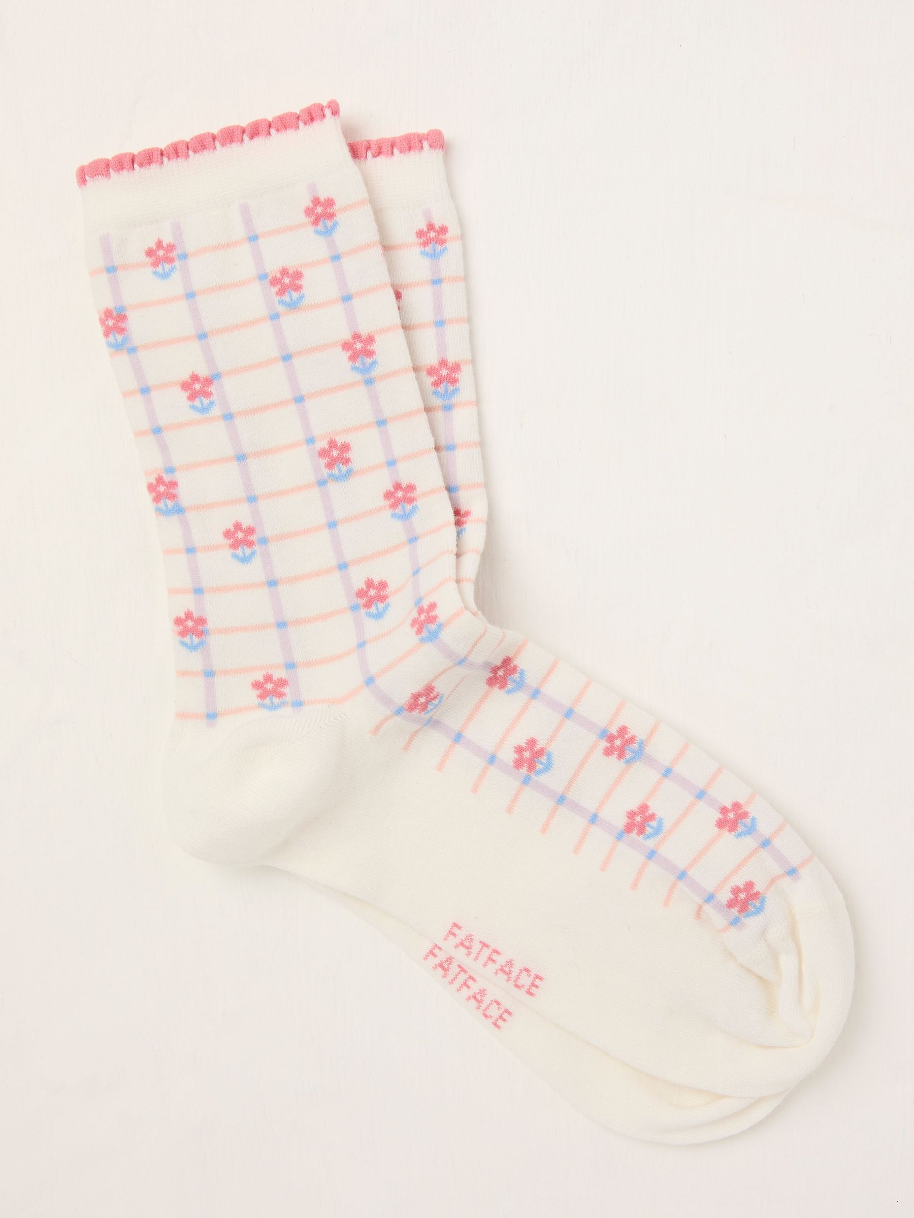 White Gingham Floral Socks (AT9320) | €9.50