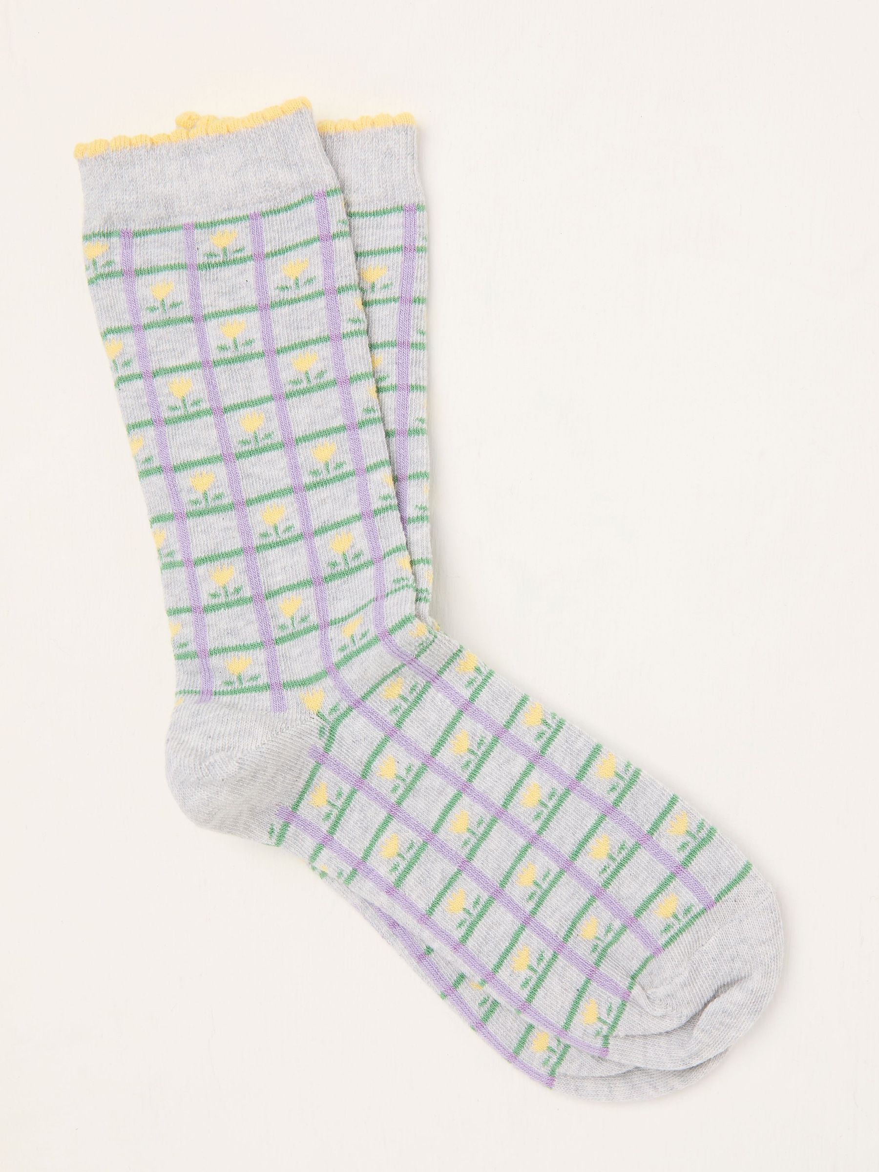 Grey Check Tulip Socks (AT9324) | $12