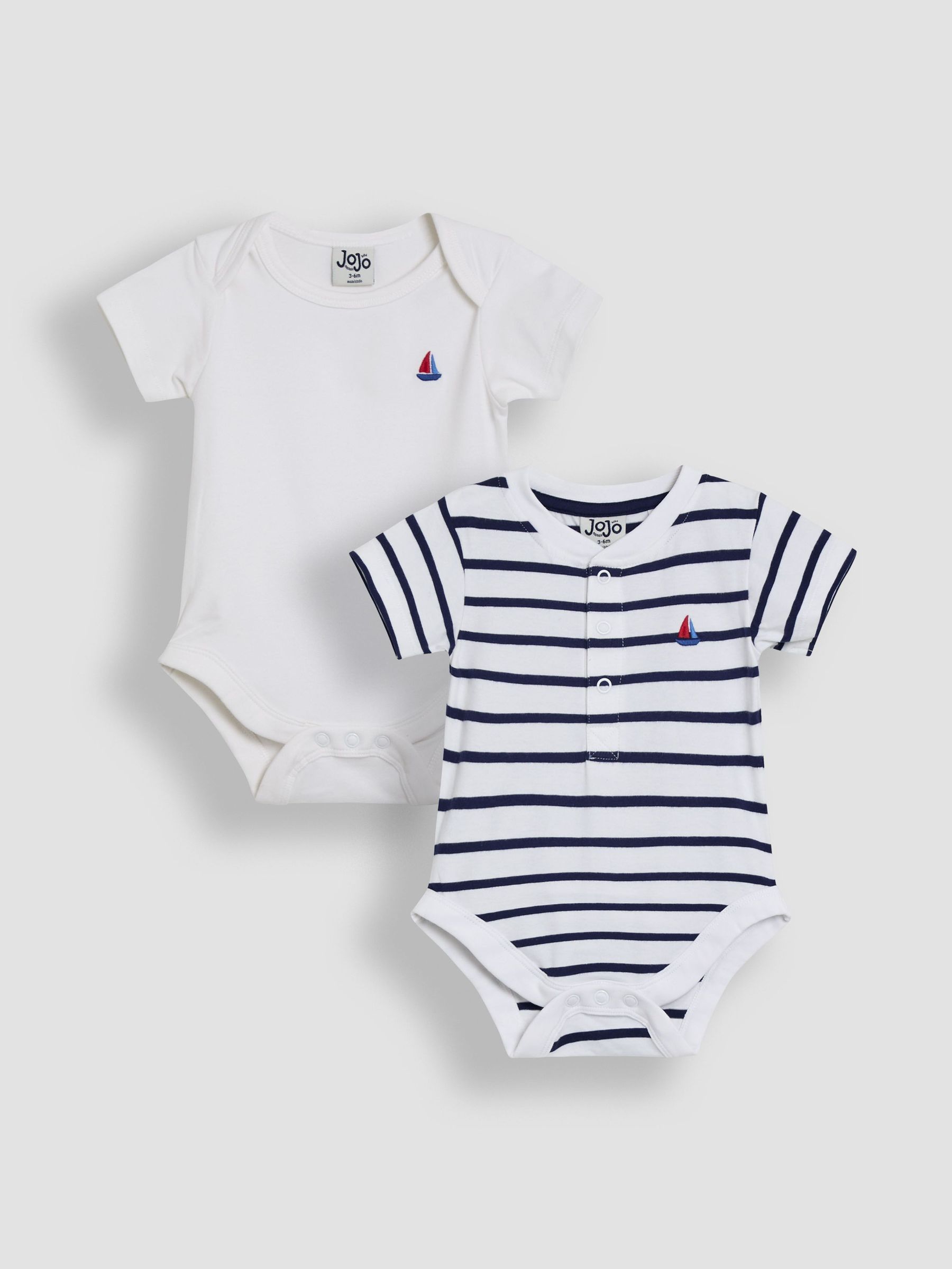 White 2-Pack Sailboat Stripe & Plain Bodysuits (AU0443) | $38 - $39