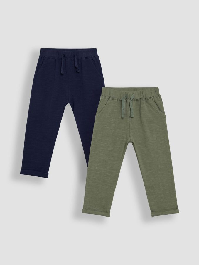 Khaki Green & Navy Blue 2-Pack Relaxed Fit Turn Up Joggers (AU0611) | $34 - $39