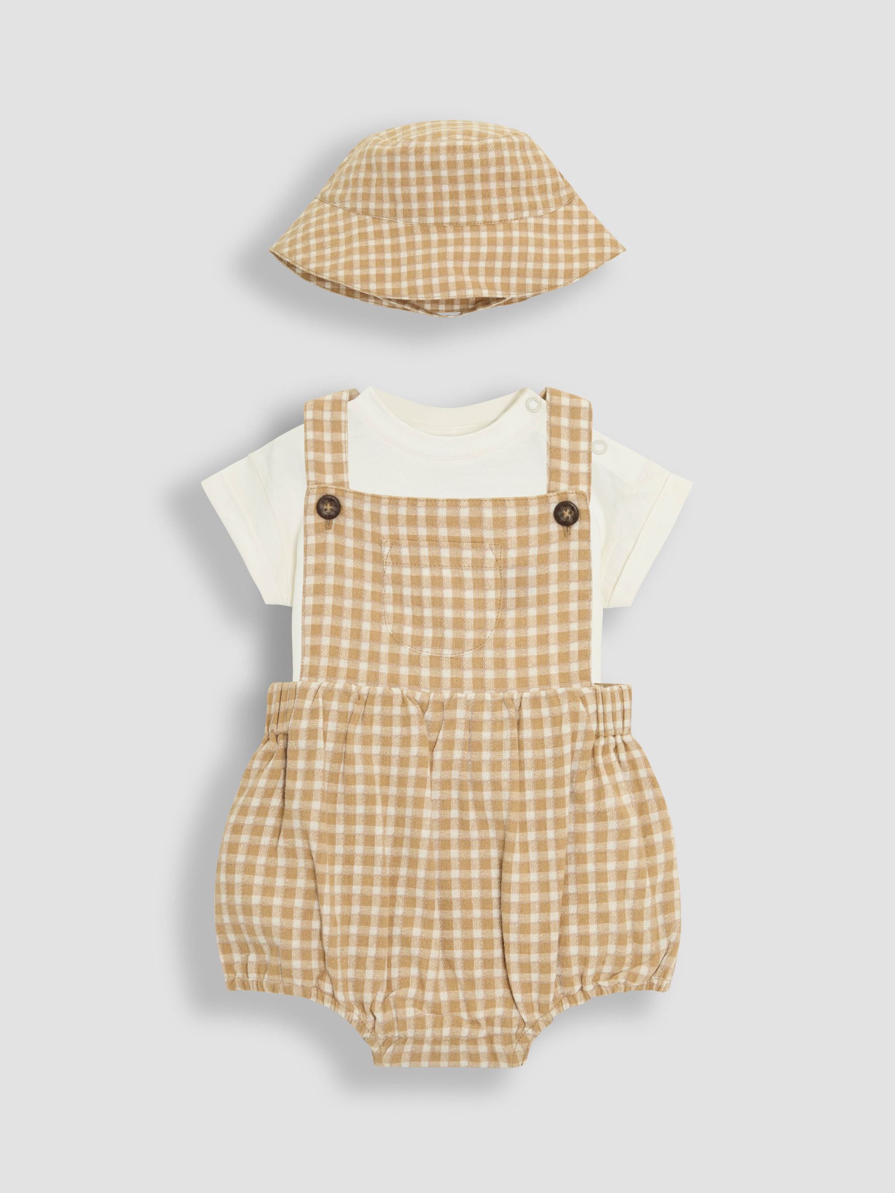 Brown Textured Gingham 100% Cotton Romper Set (AU0626) | $60 - $63