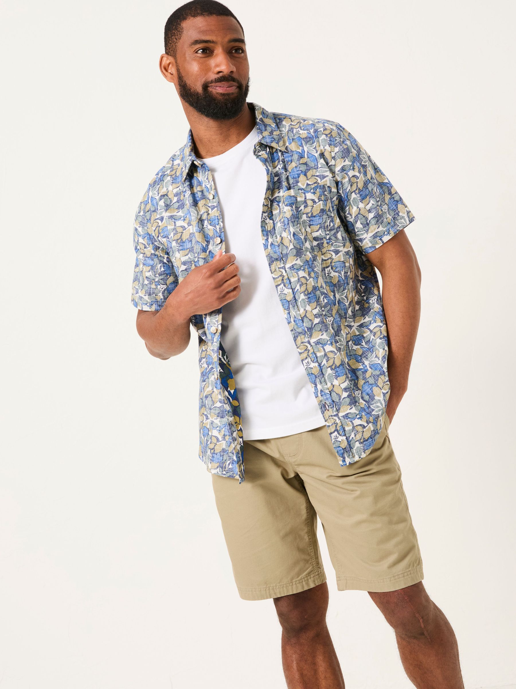 Blue Short Sleeve Leaves Print 100% Cotton Shirt (AU1670) | €58