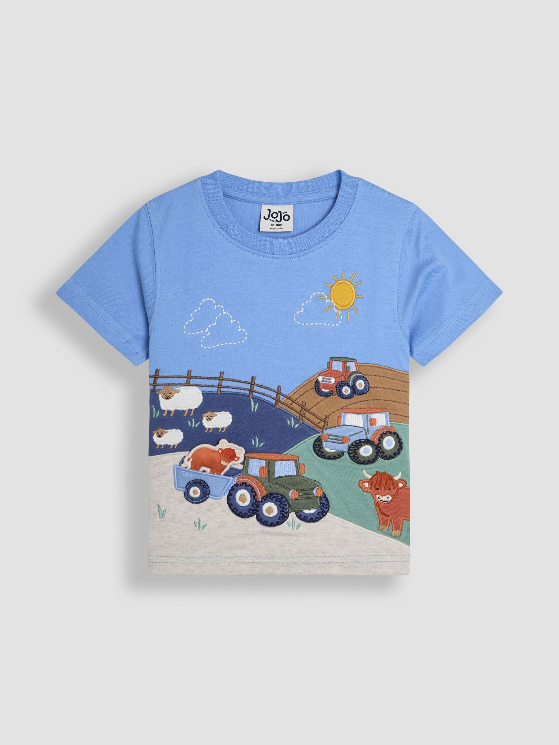 Blue Farm Scene Interactive Appliqué 100% Cotton T-Shirt (AU2260) | $27 - $33