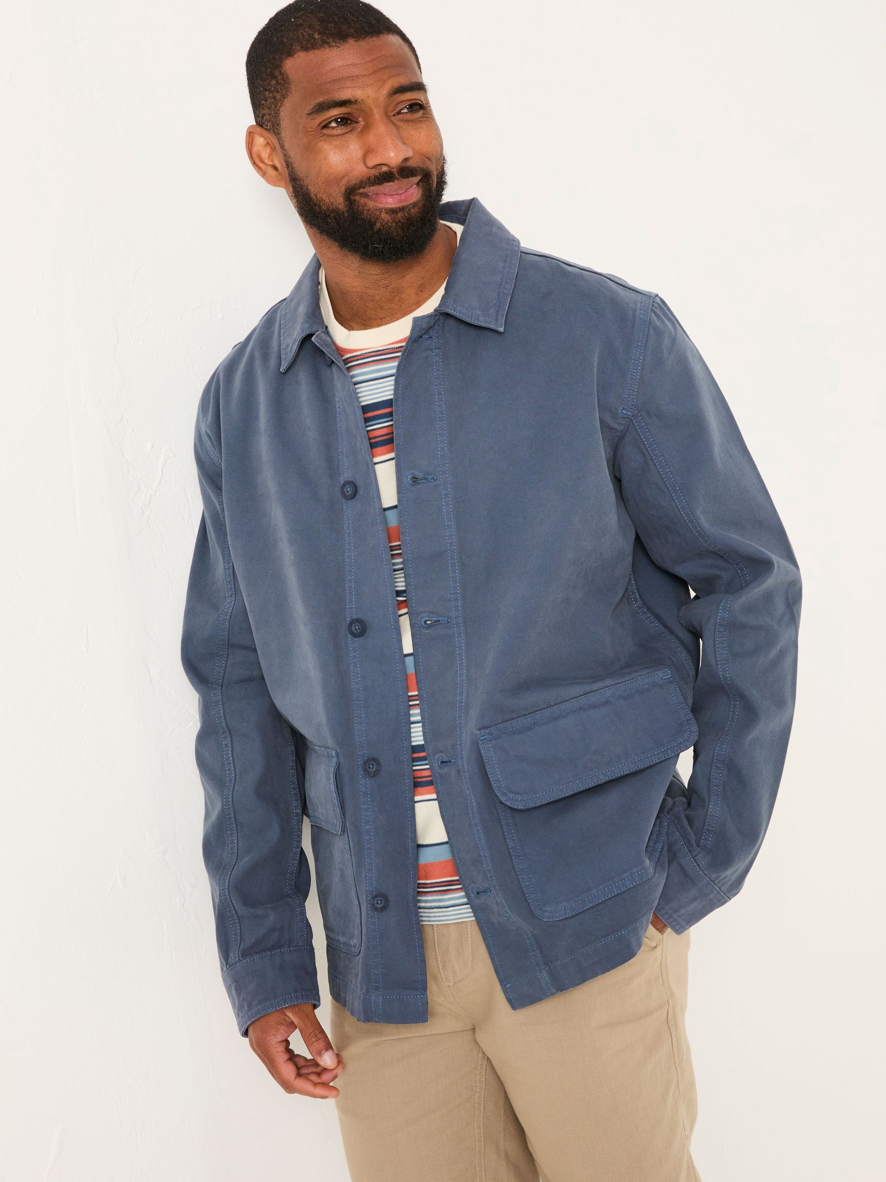 French Navy Washed Canvas Garment Dye Chore Jacket (AU3667) | $129