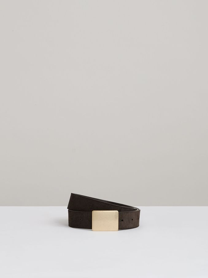 Suede Square-Buckle Belt in Chocolate (AU4109) | US$110