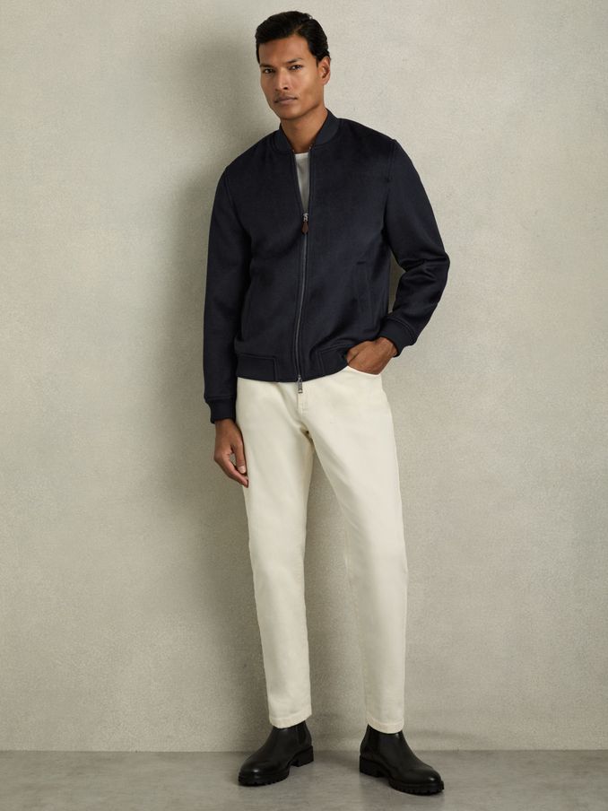 Brushed Wool-Blend Bomber Jacket in Navy (AU4113) | $475