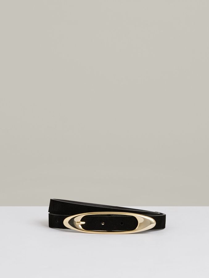 Suede Oval-Buckle Belt in Black (AU4115) | US$95