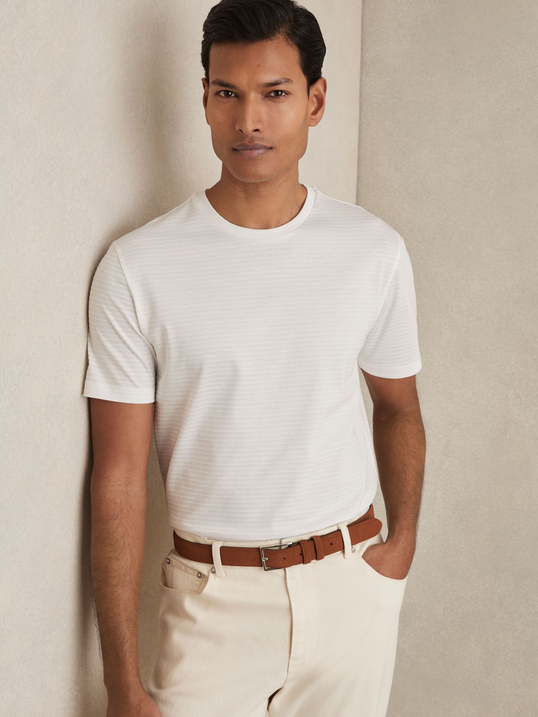 Mercerised-Cotton Ribbed T-Shirt in White (AU4118) | €70