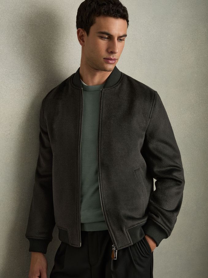 Brushed Wool-Blend Bomber Jacket in Dark Green (AU4122) | HK$1,652