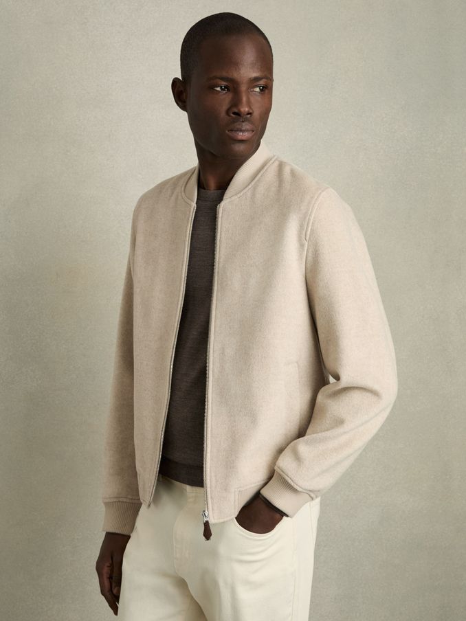 Brushed Wool-Blend Bomber Jacket in Stone (AU4125) | €226