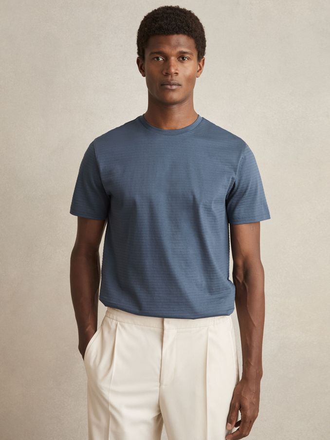 Mercerised-Cotton Ribbed T-Shirt in Airforce Blue (AU4127) | US$75