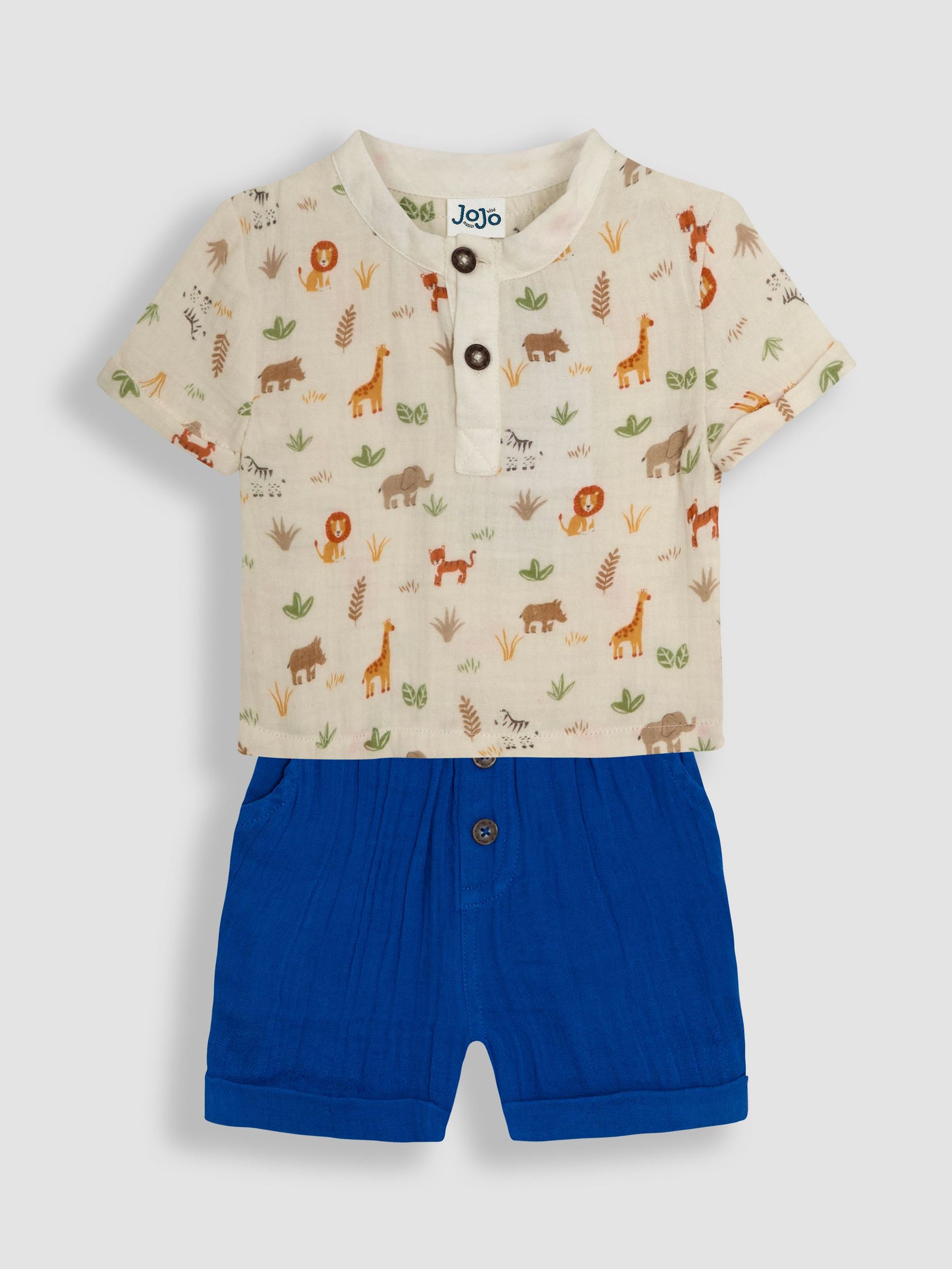 Ecru Safari Friends 2-Piece Cheesecloth T-Shirt & Shorts Set (AU4152) | $48 - $51