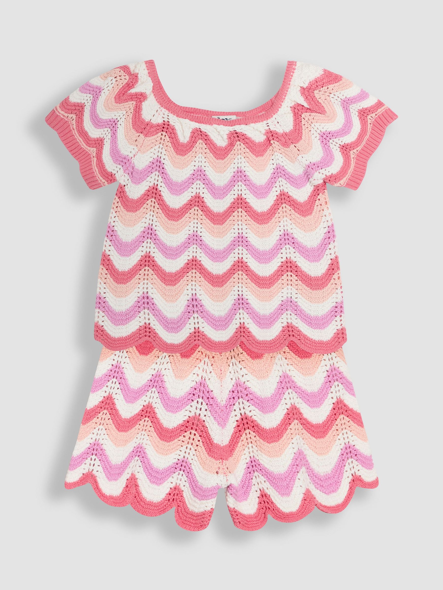 Pink 100% Cotton 2-Piece Chevron Crochet Top & Shorts Set (AU4228) | $51 - $62