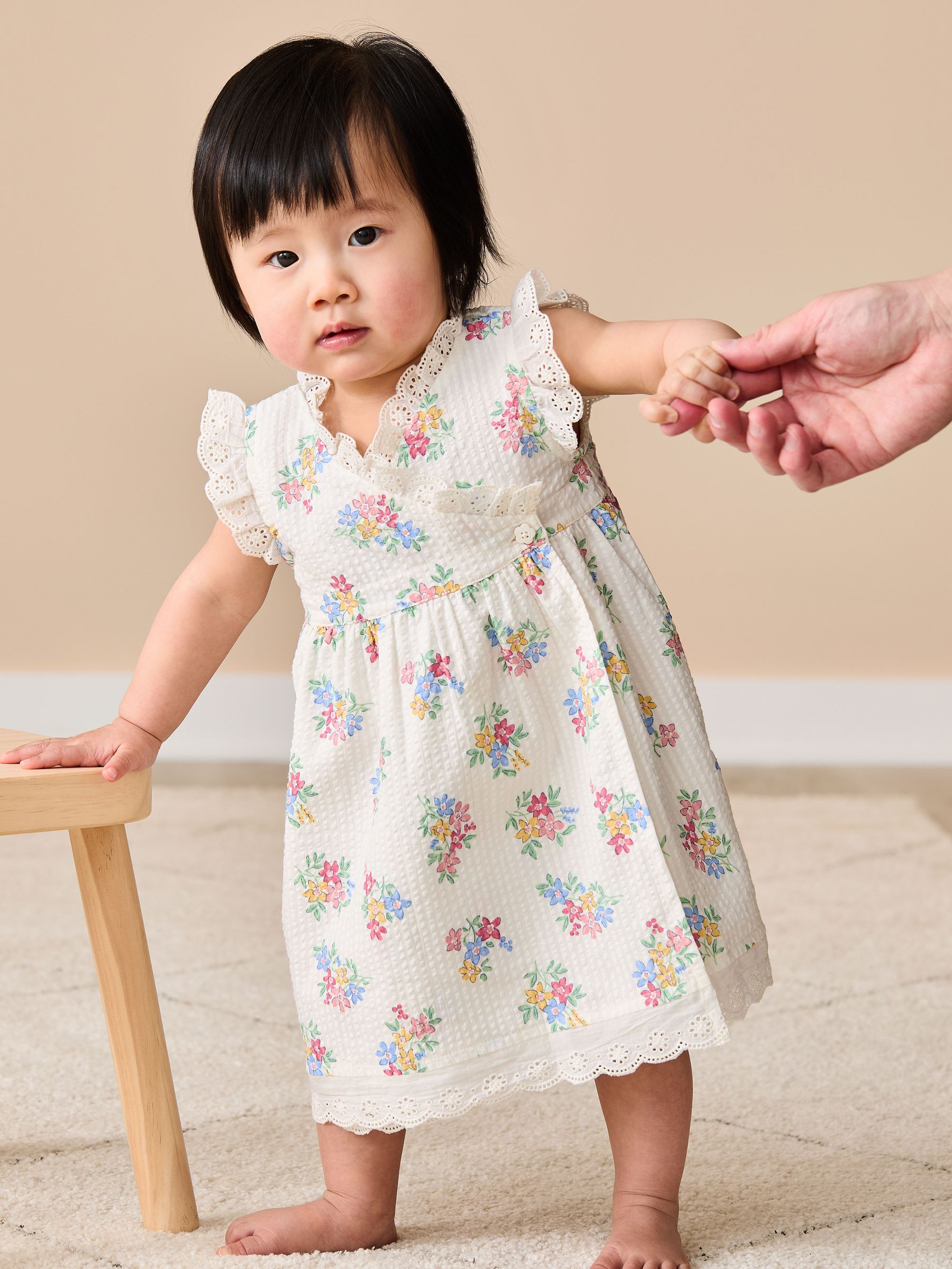 White Floral Baby Broderie Trim Wrap Dress (AU4234) | $43 - $45