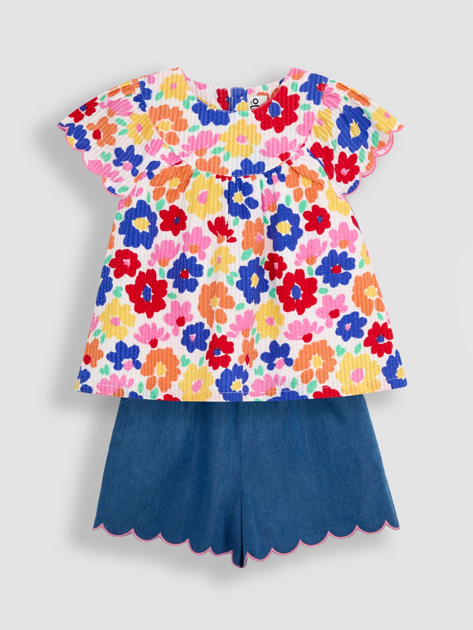 Fucshia Pink 2-Piece Floral Frill Sleeve Blouse & Shorts Set (AU4246) | $51 - $62