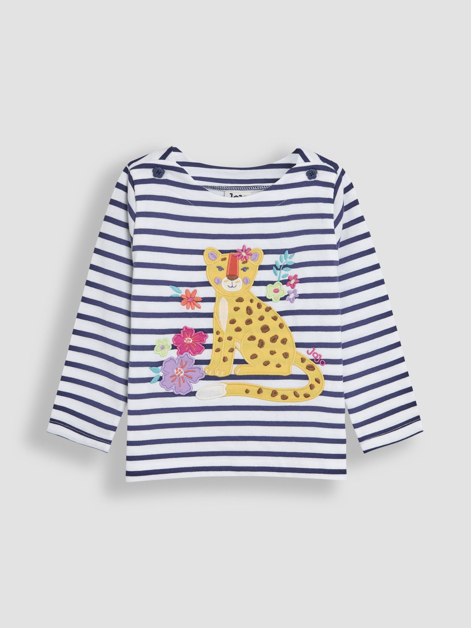 White Navy Stripe Cheetah Appliqué Top (AU4584) | $29 - $34