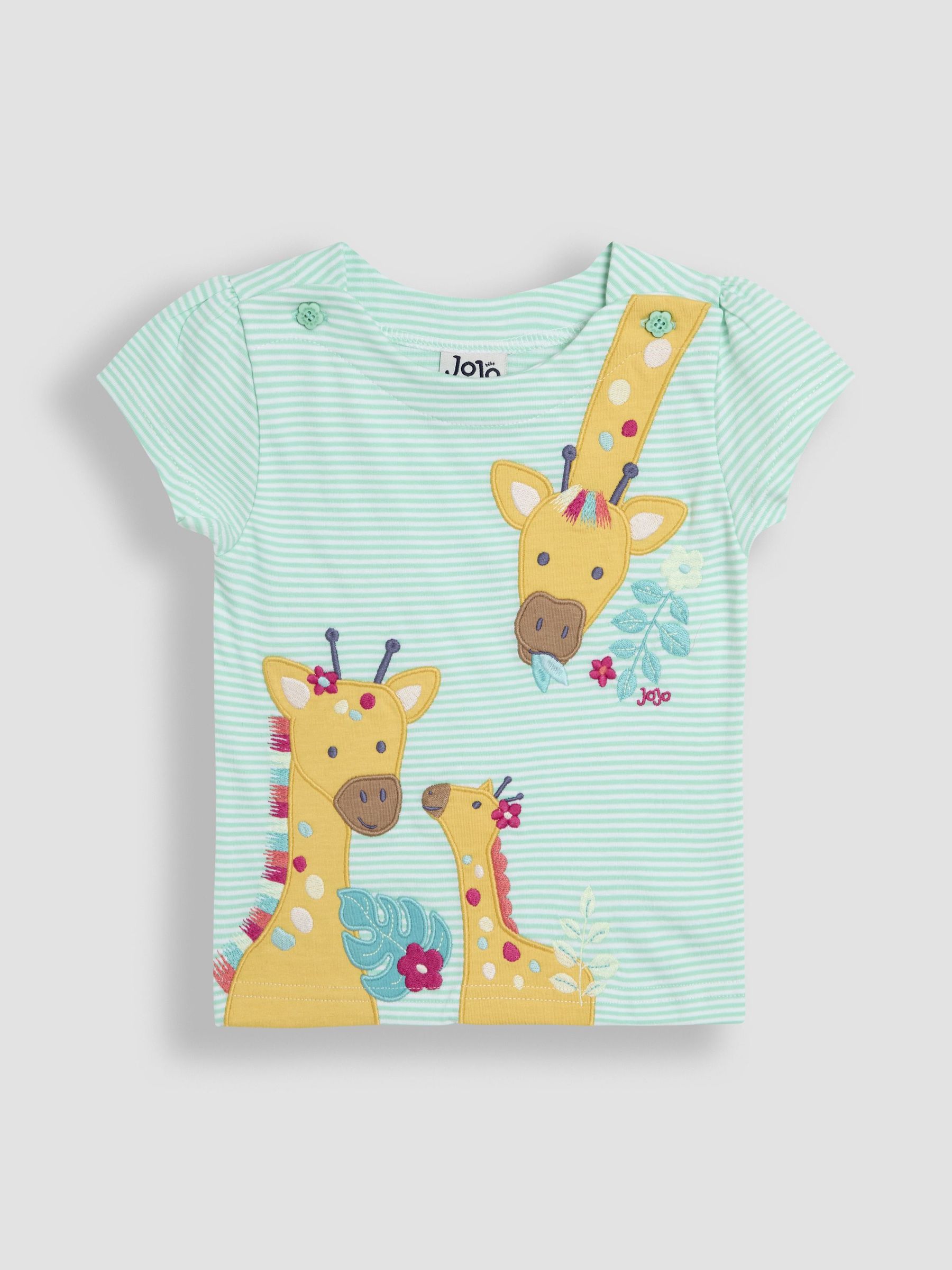 Mint Green Giraffe Print Appliqué 100% Cotton T-Shirt (AU4588) | $27 - $33