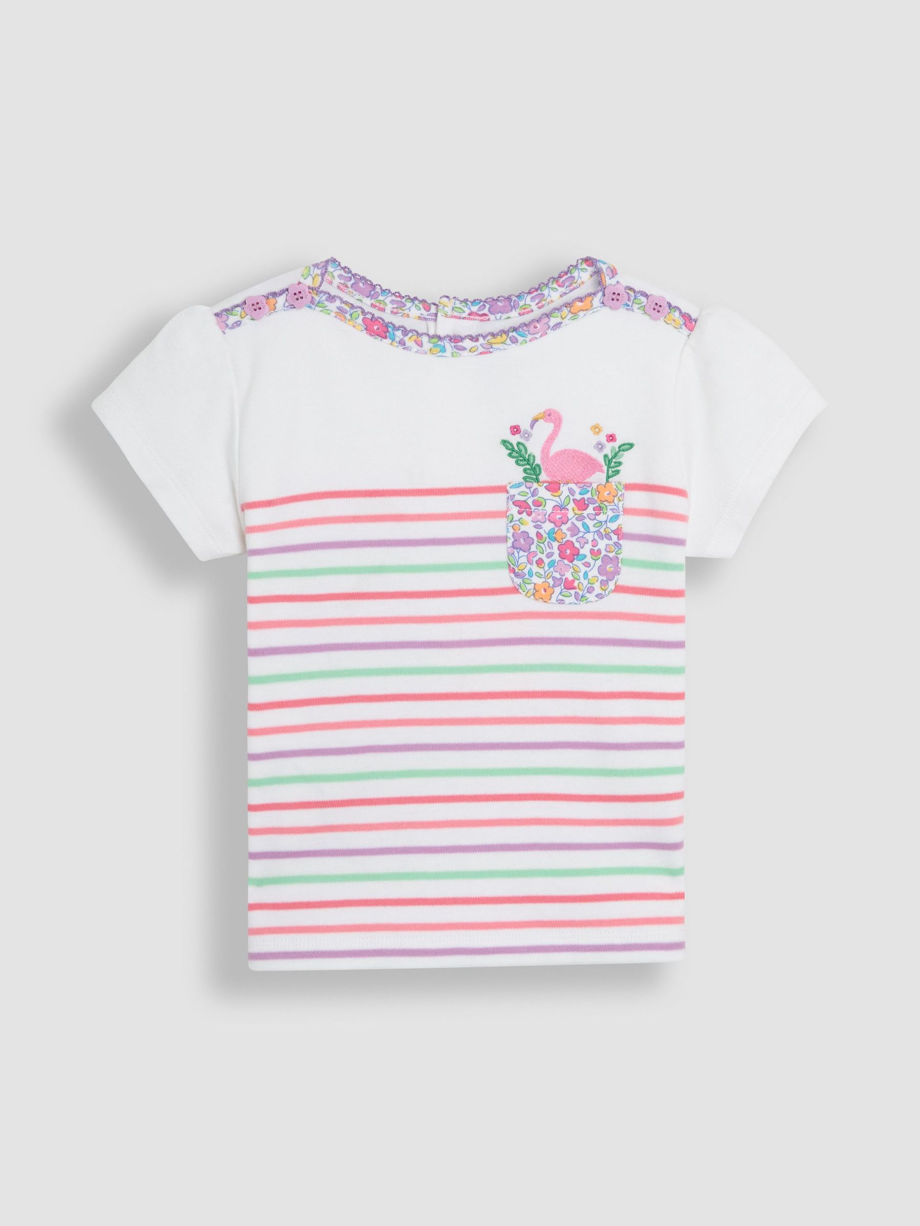 Coral Pink Flamingo Appliqué Pocket Breton T-Shirt (AU4598) | $24 - $29